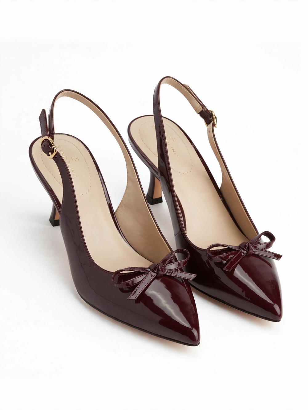 Bandolino Burgundy Patent Pointed Slingback Pumps with Bow